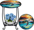 Outdoor Side Table Round Small Mosaic Patio Accent Indoor End Plant Coffee Tea by Cinnvoice