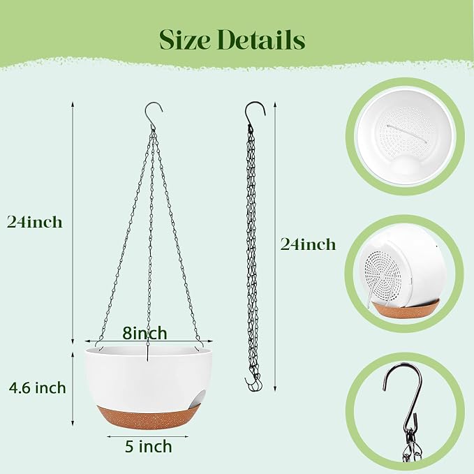 Set of 4-8 Inch Self Watering Hanging Planters - Image 2