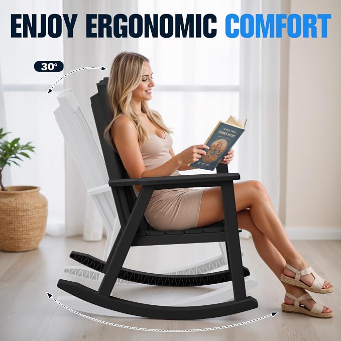 Devoko PP Material Rocking Chair Outdoor Indoor All Weather High Back Patio - Image 6