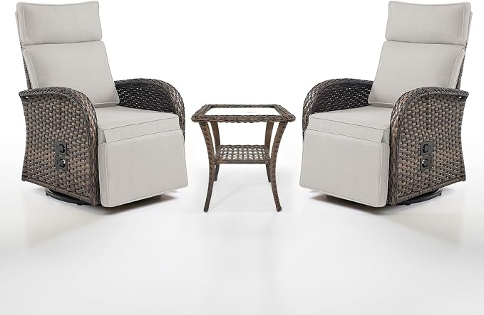 Dual-Adjust Swivel Outdoor Recliner Chair Set of 3 by Belord