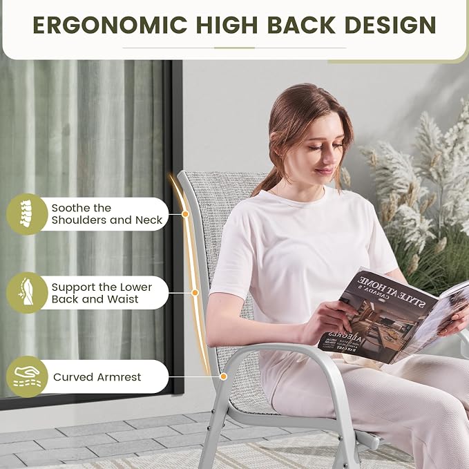 UDPATIO Patio Chairs Set of 6, Stackable Silver Outdoor Dining Chairs - Image 7