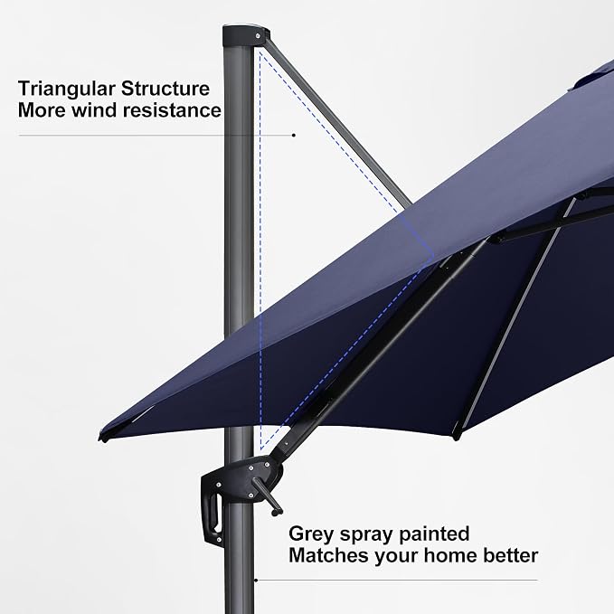 PURPLE LEAF 10 Feet Patio Umbrella Solar Powered LED Square Outdoor Cantilever - Image 8