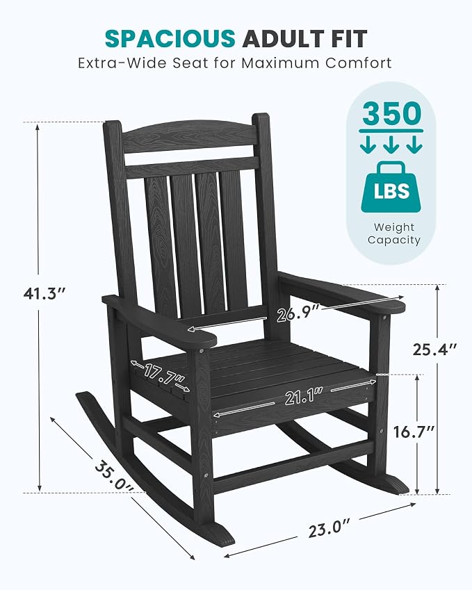 SERWALL Oversized Outdoor Rocking Chair, All-Weather Patio Rocking Chair - Image 3