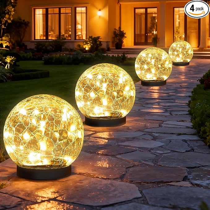 Solar Garden Lights Outdoor Waterproof, 4 Pack Cracked Glass Ball Light by SyouHome