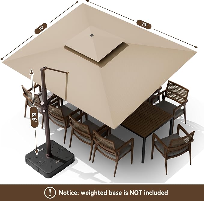 10 X 13 FT Cantilever Outdoor Patio Umbrella - Image 8