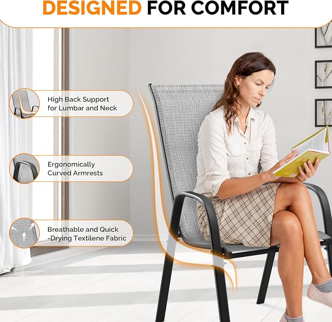 VINGLI Patio Chairs Set of 8 – Stackable Outdoor Dining Chairs - Image 7