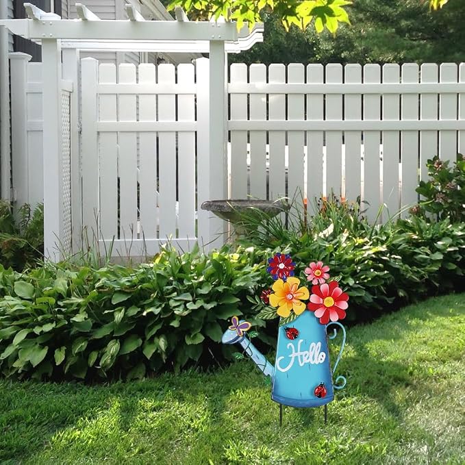 hogardeck Garden Decor for Outside, Metal Watering Can Decorative Garden Stakes - Image 4