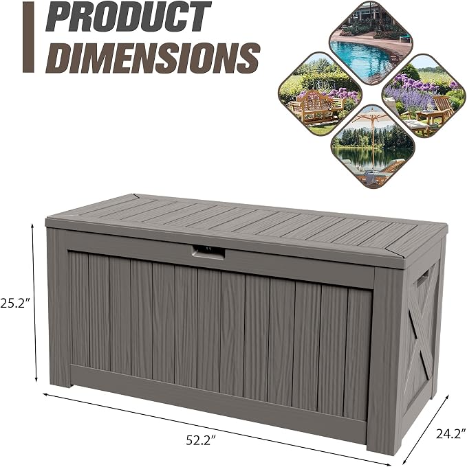 JUMMICO 120 Gallon Resin Deck Box, Large Outdoor Storage Box Waterproof & - Image 7