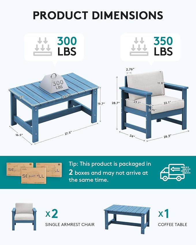 SERWALL 3 Pieces HDPE Outdoor Sofa Bistro Set - Image 3