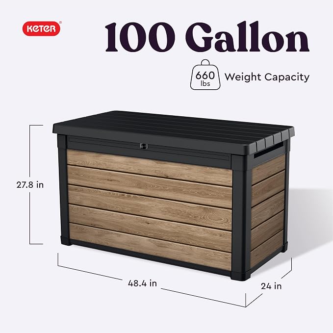 Keter Ashwood 100 Gallon Resin Deck Box Organization and Storage - Image 2