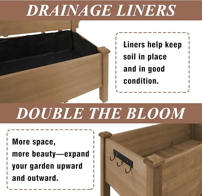 2-Tier Raised Garden Bed with Legs Outdoor Elevated Garden Box, Storage Shelf - Image 5