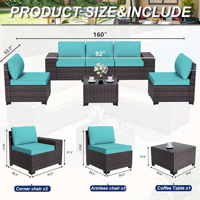 ALAULM 6 Pieces Patio Furniture Set, Oversized Seat/Armrest and High Back - Image 3