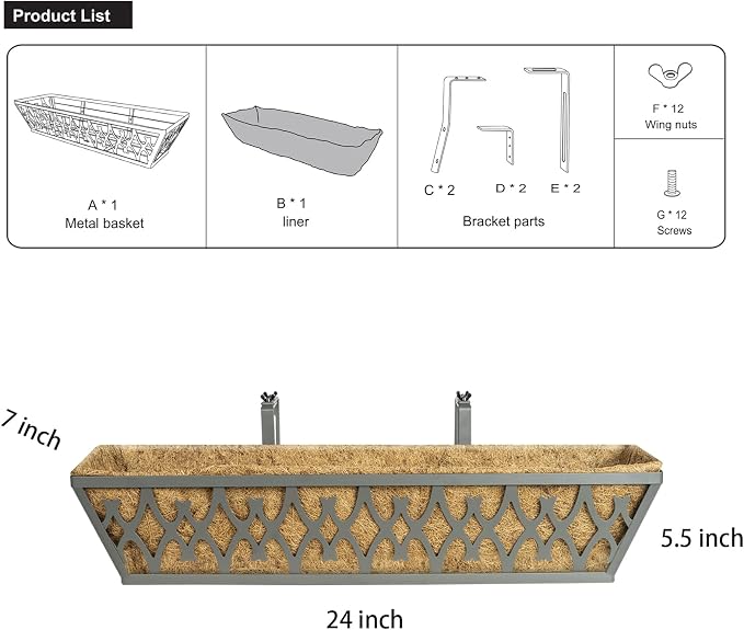 2 Pack 24 Inch Window Boxes Planters Railing Planter Box - Image 7