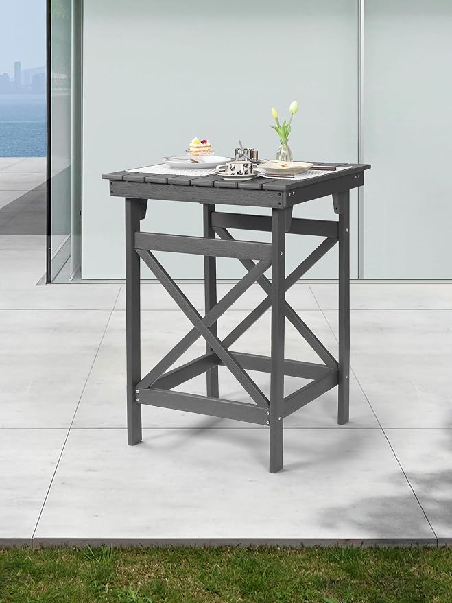 HDPE Outdoor Bar Table, All Weather HDPE Patio High Top Pub Table, Square HDPE - Image 9