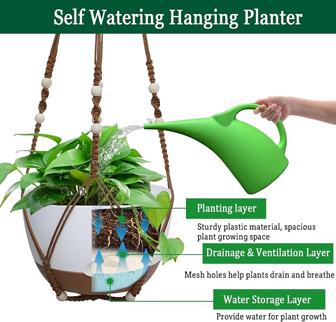 2 Pack Hanging Planters Set, 10 Inch Indoor Outdoor Hanging Plant Pot Basket - Image 4