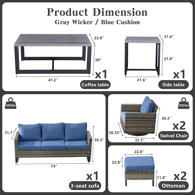 Belord 7 Piece Outdoor Furniture Patio Wicker Sofa Set, Oversize Outdoor Swivel - Image 3