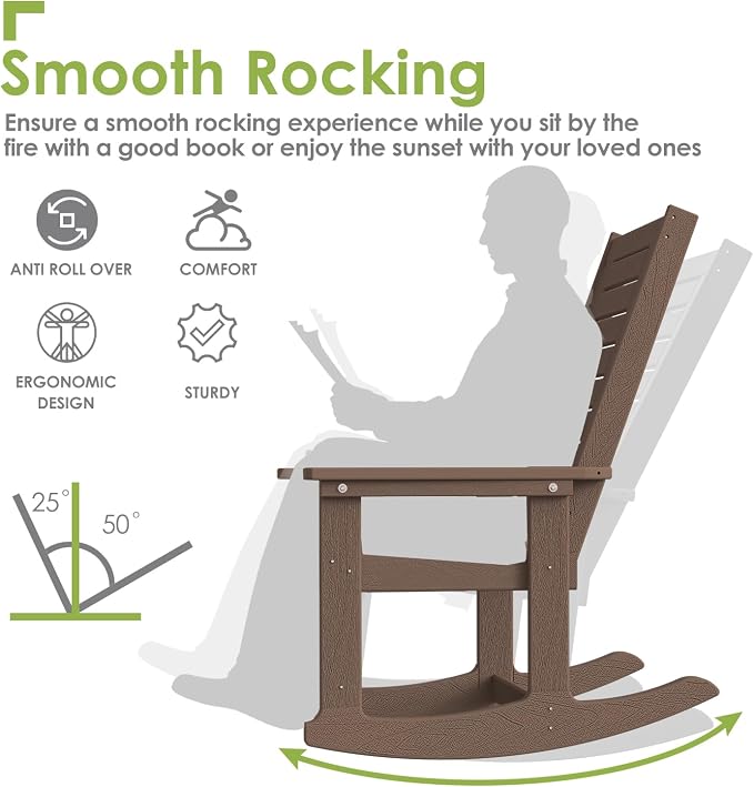 GREENVINES Outdoor Rocking Chairs | Set of 4 | Porch Rocker | HDPE Plastic | - Image 5