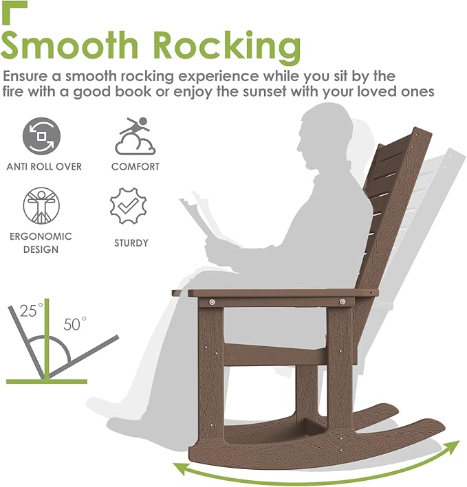GREENVINES Outdoor Rocking Chairs | Porch Rocker | HDPE Plastic | Wood Grain | - Image 5