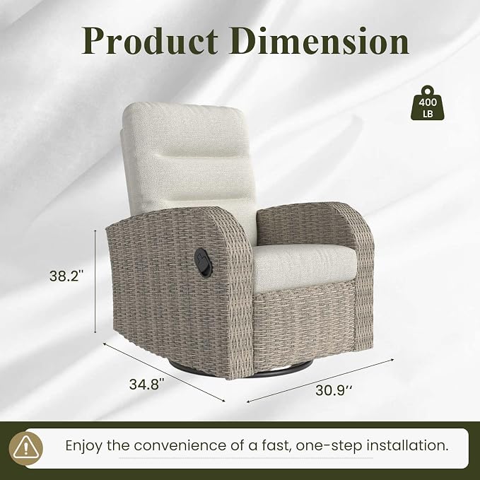 LayinSun Oversized Wicker Outdoor Swivel Glider Recliner - Image 2