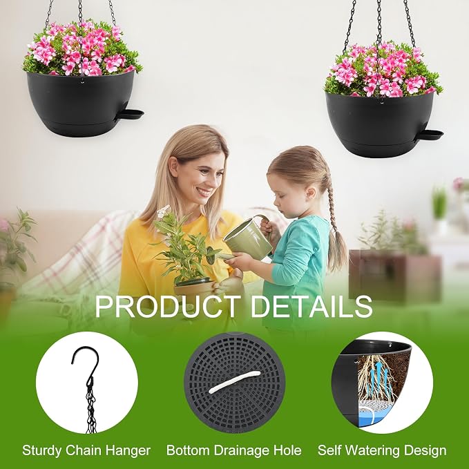 12 inch Hanging Planters for Indoor Plants, 2 Pack Self-Watering Hanging - Image 4