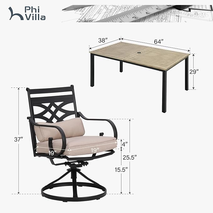 PHI VILLA 7 Pcs Patio Dining Set, Outdoor Table Chair Set - Image 8