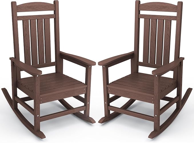KINGYES Outdoor Rocking Chair Set 2, All Weather HDPE Patio Rocking Chairs by KINGYES