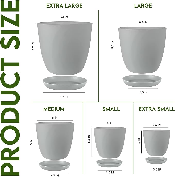 Utopia Home - Plant Pots Indoor - 7/6.6/6/5.3/4.8 Inches Flower Pots - Image 2