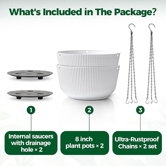 T4U Hanging Planter Self Watering 8 Inch, 2 Pack White Indoor Hanging Plant pots - Image 6