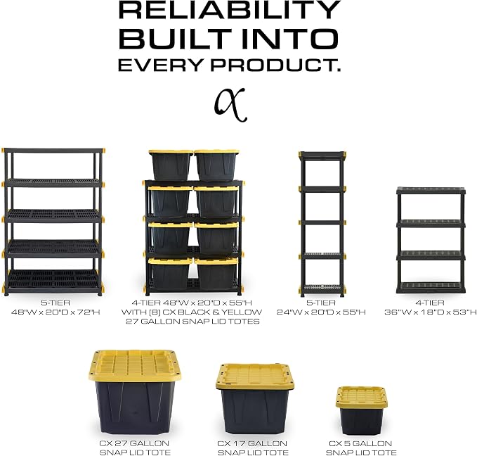 CENTREX CX 5-Tier Heavy Duty Plastic Storage Shelves that Support up to - Image 4