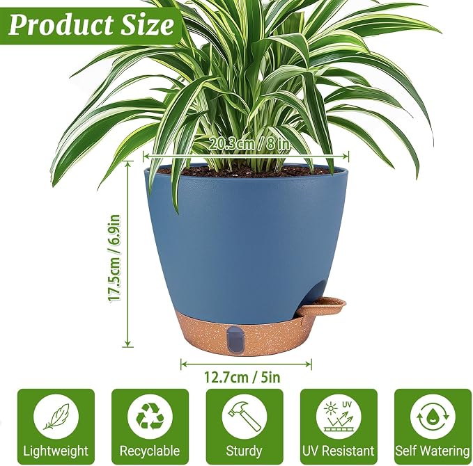 2 Pack 8 inch Plant Pots, Plastic Self Watering Planters - Image 8