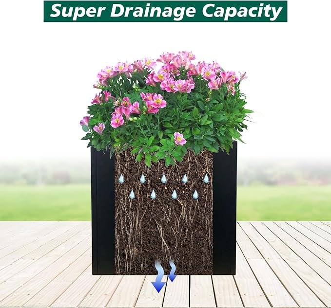 Galvanized Steel Planter Box Black Metal Planter 24Inch Large Square Indoor - Image 5