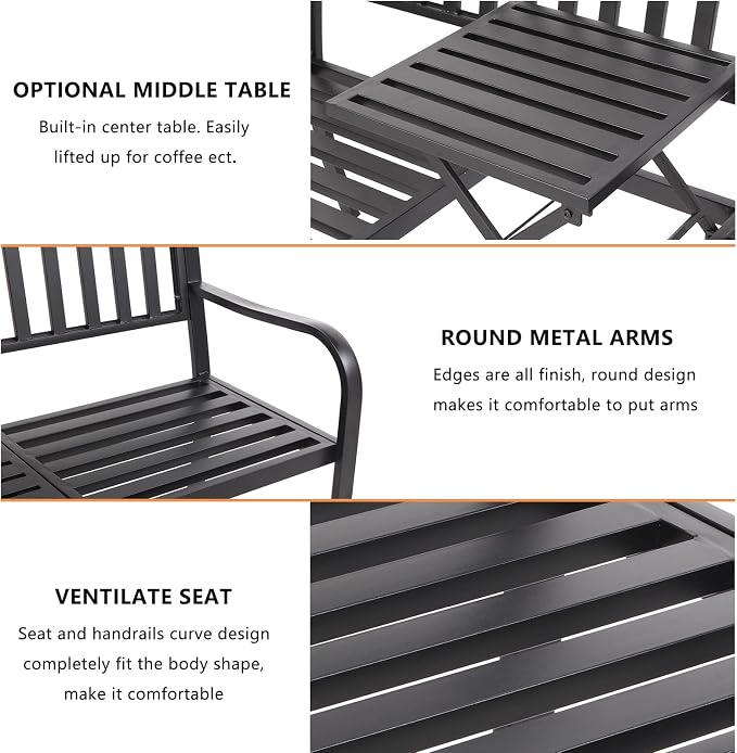 VINGLI 59" Outdoor Metal Bench Patio Bench - Image 4
