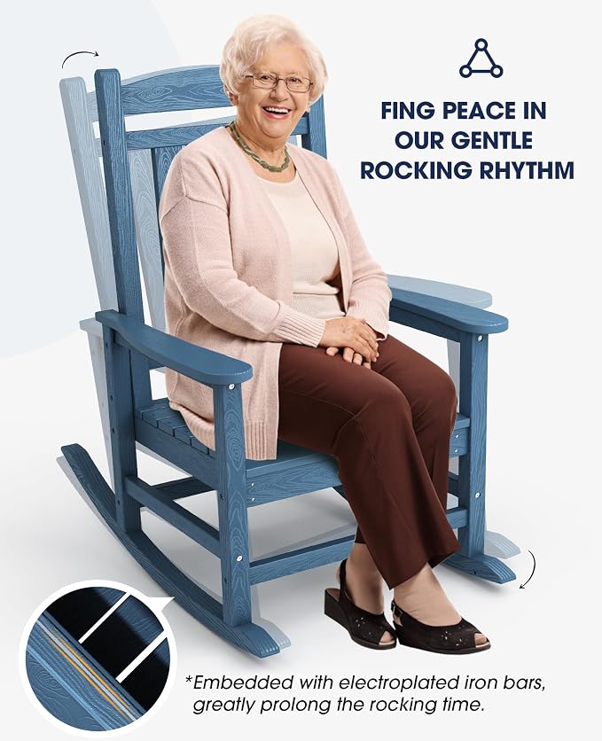 KINGYES HDPE Patio Rocking Chair Set of 4, Outdoor Rocking Chairs Porch Rocker - Image 5