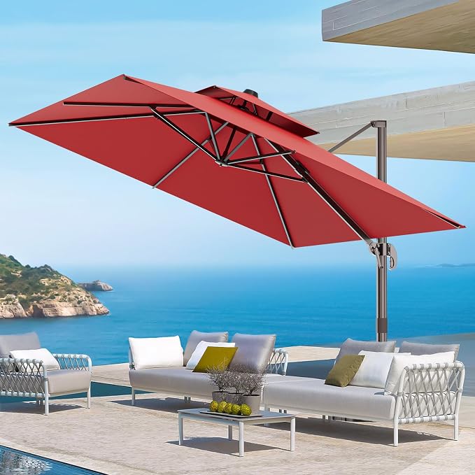 9' X 12' Cantilever Outdoor Patio Umbrellas Double Top Large Rectangle Umbrella by ORYNTREX