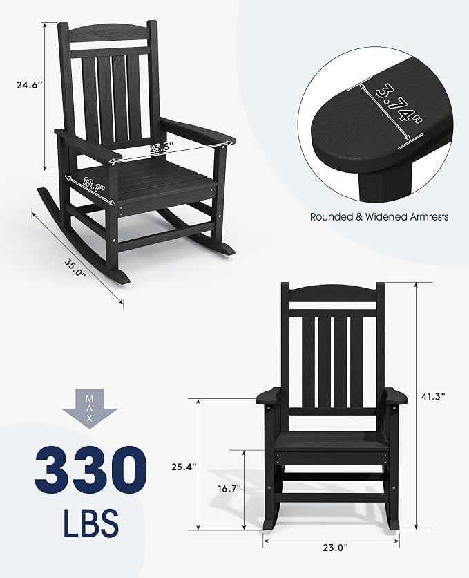 KINGYES Outdoor Rocking Chairs, HDPE All-Weather Patio Rocking Chairs High Back - Image 2