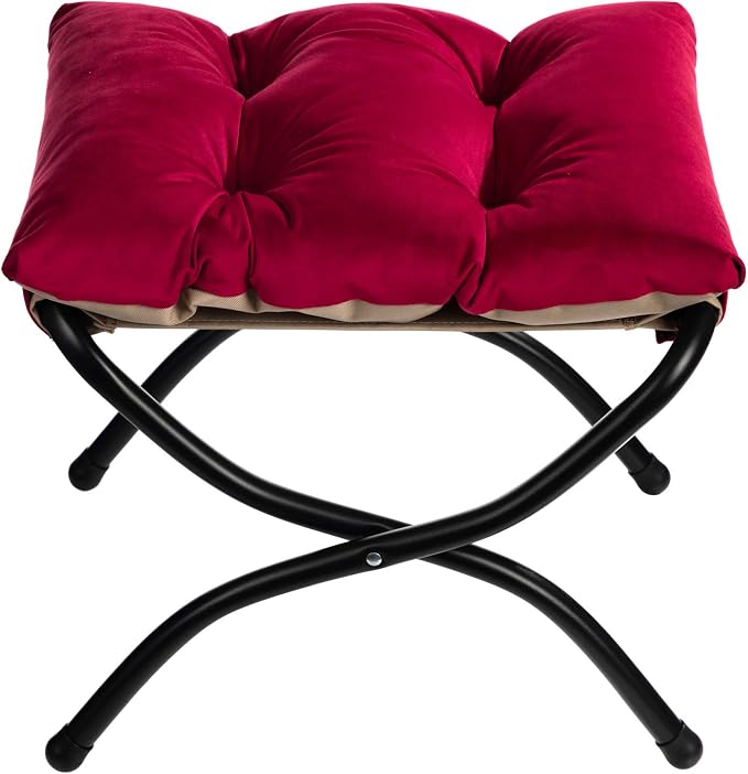 HollyHOME 15" Folding Footrest Stool, Upholstered Small Foldable Ottoman - Image 9