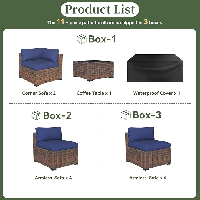 Aoxun 11 Piece Patio Furniture Set Wicker Rattan Patio Conversation Set Outdoor - Image 5