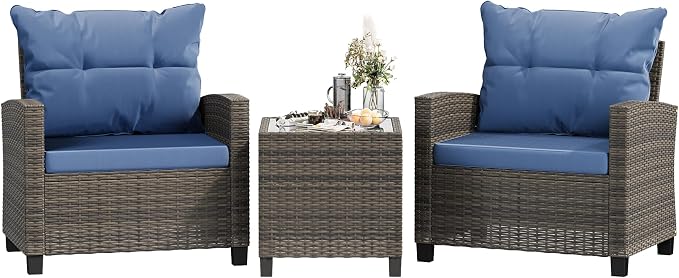 Shintenchi 3 Pieces Patio Furniture Set 3 Pieces PE Rattan Wicker Chairs by Shintenchi