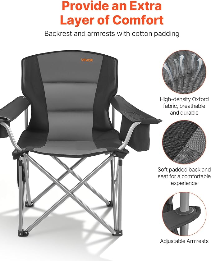 VEVOR Oversized Camping Folding Chair, Portable Heavy Duty Outdoor Quad Lumbar - Image 7