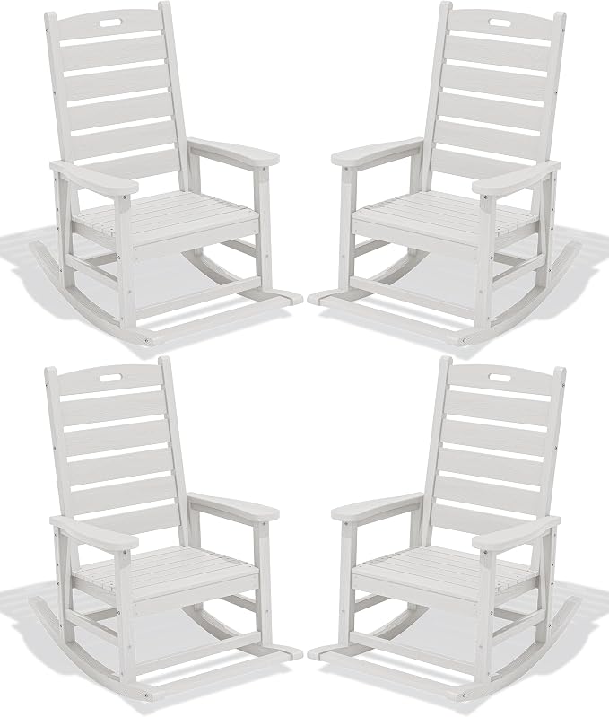SERWALL Outdoor Rocking Chair Set of 4, Oversized HDPE Patio Rocking Chair by SERWALL