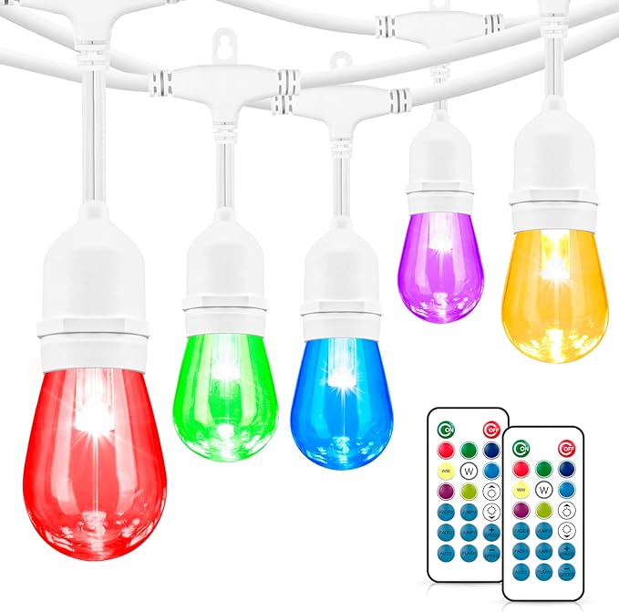 Mlambert 48FT Outdoor Patio Lights, 6 Lighting Modes RGB Cafe String Lights by Mlambert
