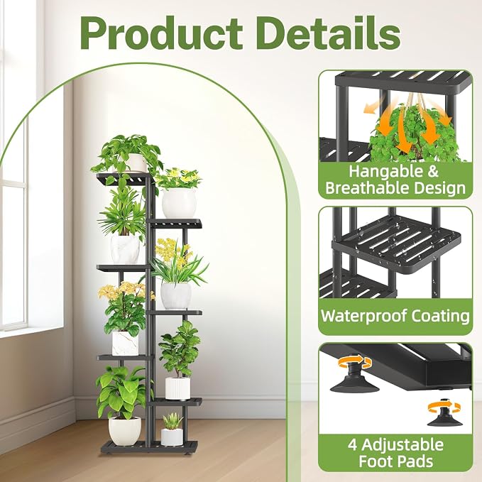 iDavosic.ly Plant Stand Indoor Outdoor, 6-Tier Tall Metal Flower Shelf - Image 2