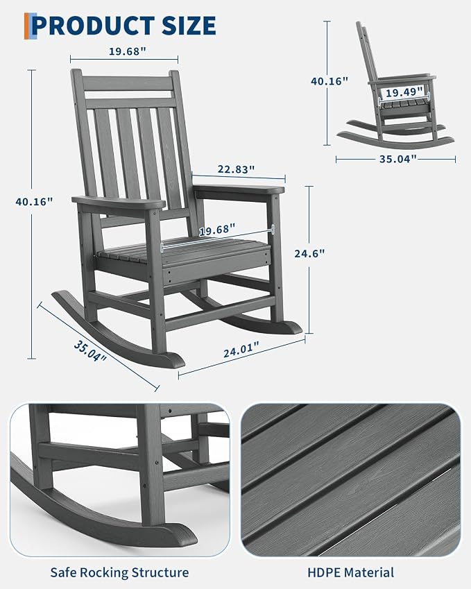 GarveeLife Poly Lumber Rocking Chair Outdoor Set of 2 - Image 2