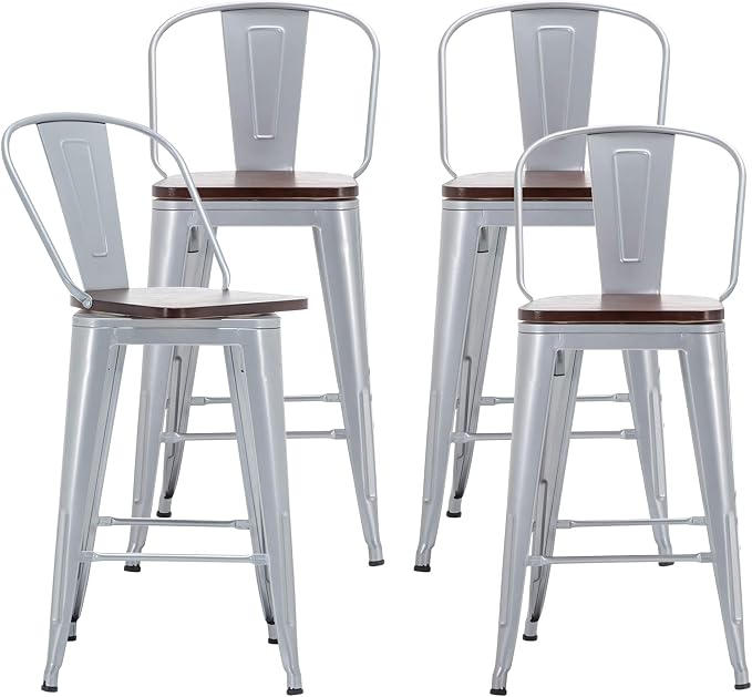 Alunaune 30" Swivel Metal Bar Stools Set of 4 High Back Counter Height - Image 10