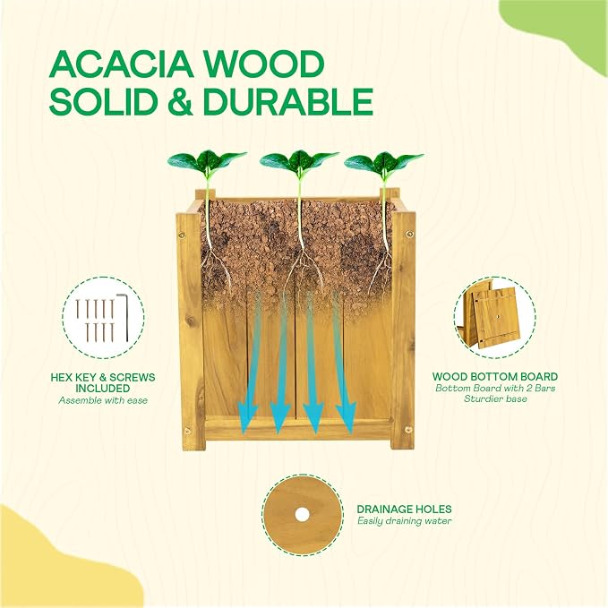 Idzo Acacia Wood Flower Planter Box - Image 6