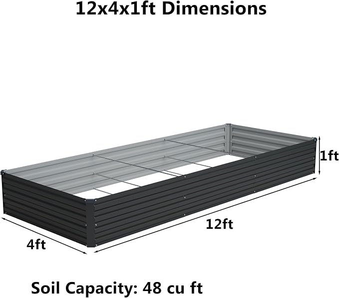 12x4x1 ft Galvanized Raised Garden Bed, Outdoor Planter Box Metal Patio Kit - Image 2