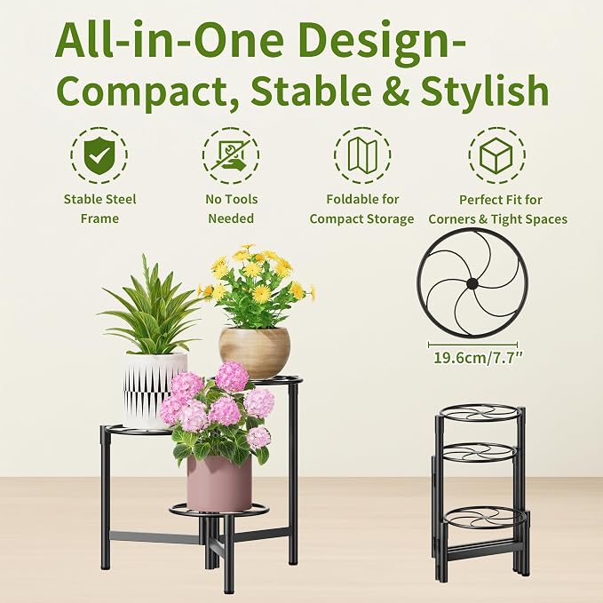 3 Tier Plant Stand Outdoor Tall Metal Corner Plant Stand - Image 5