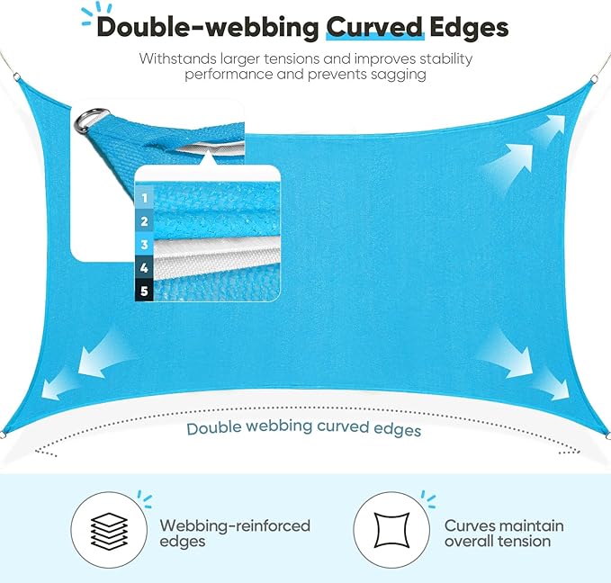 Quictent 12x16ft 185G HDPE Rectangle Sun Shade Sail Canopy 98% UV Block Outdoor - Image 4