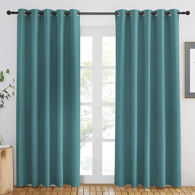 NICETOWN Sea Teal Blackout Curtains 84 inch Length, Grommet Top Room Darkening by NICETOWN