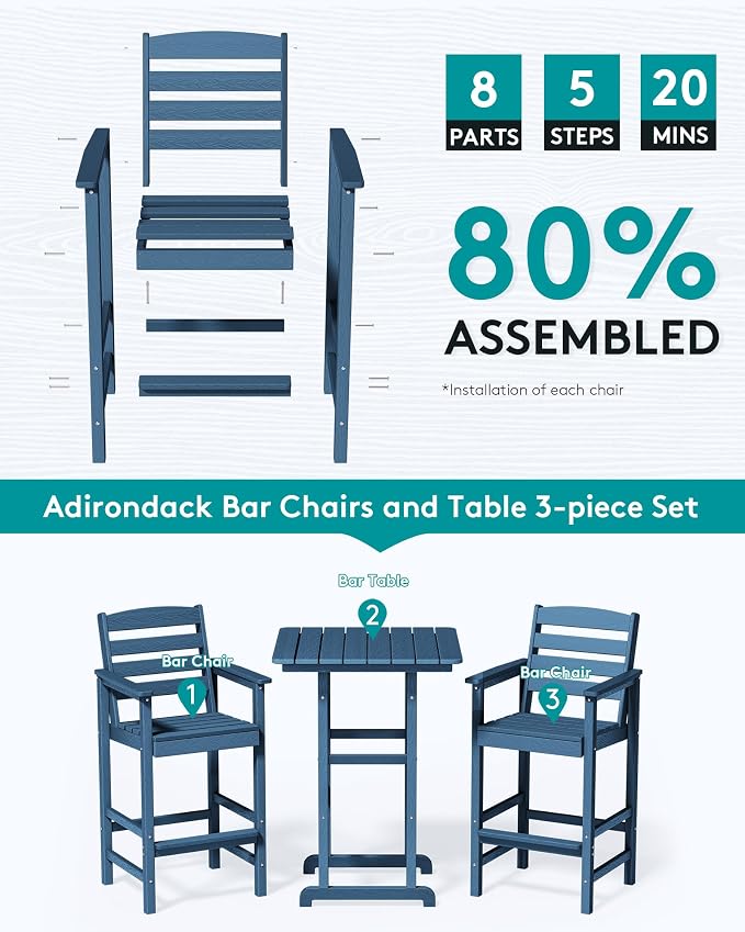 SERWALL 4 Pieces Outdoor Patio Bar Set - Image 5